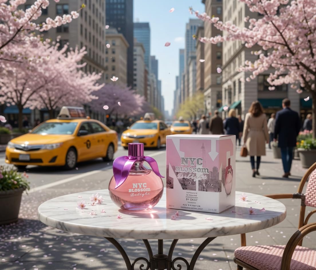 NYC Blossom Delight Eau de Parfum for Women, Fresh Floral Fruity Apple Bergamot Cherry Blossom Peony Jasmine White Musk Sandalwood Spray Fragrance, 3.4 Fl Oz / 100 ml