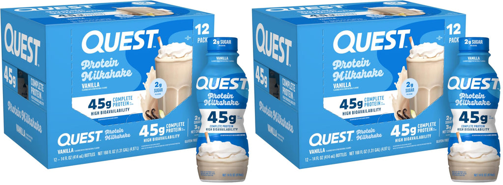 Quest Nutrition Strawberry Protein Shake, 45g Protein, 2g Sugar, 4g Net Carbs, Ready to Drink, Gluten Free, 12 Count