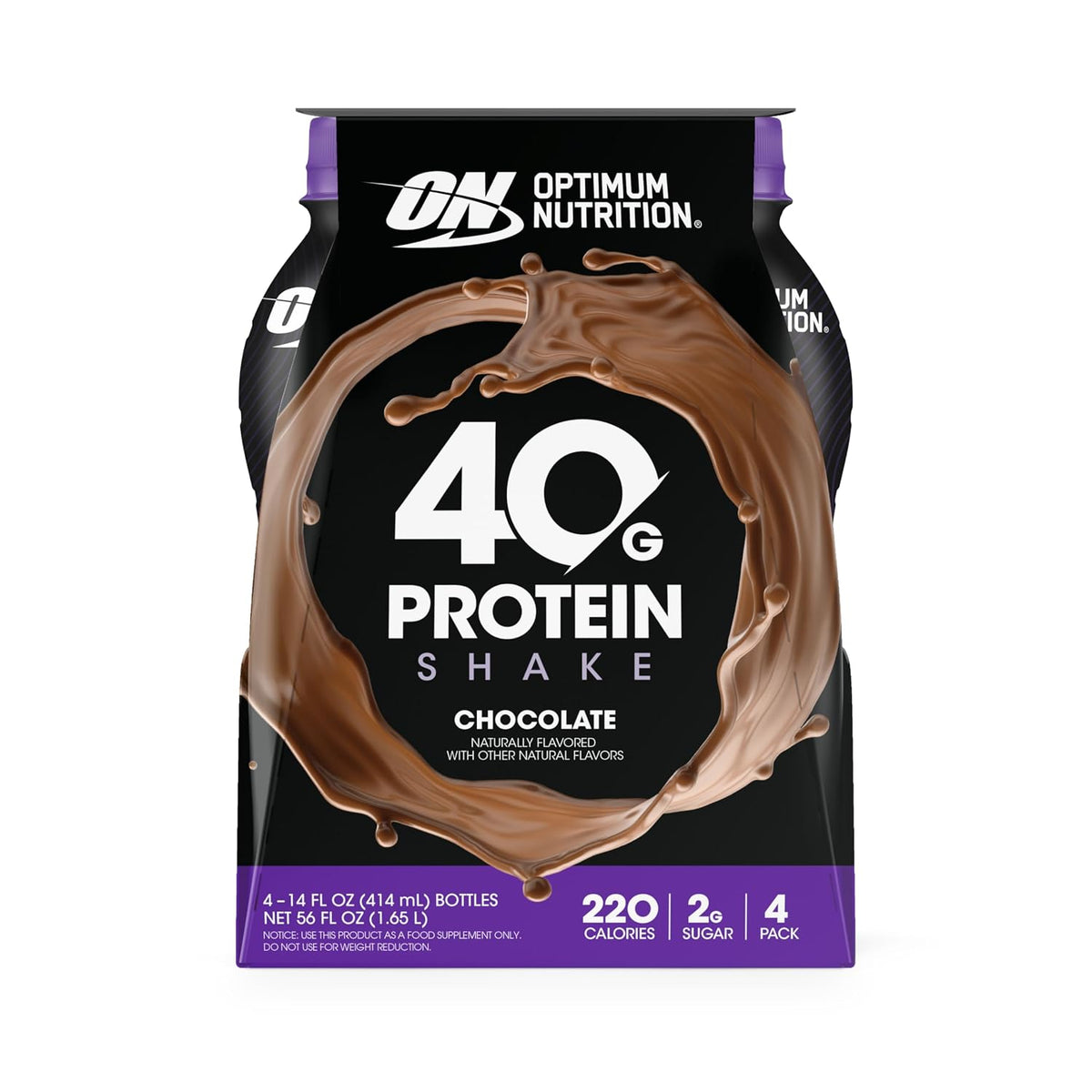 Optimum Nutrition 40g Protein Shake, Chocolate, 14 Fl Oz, 12 Ct