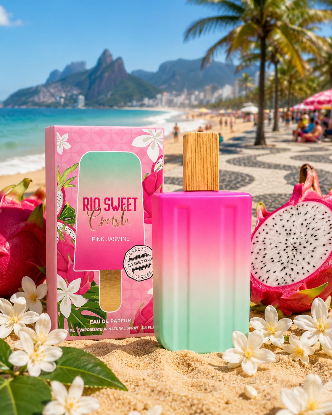 Rio Sweet Crush Pink Eau de Parfum for Women, Sweet Pink Fruity Gourmand Raspberry Strawberry Pear Peony Jasmine Vanilla Tonka Musk Spray Fragrance, 3.4 Fl Oz / 100 ml