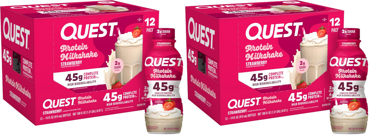 Quest Nutrition Strawberry Protein Shake, 45g Protein, 2g Sugar, 4g Net Carbs, Ready to Drink, Gluten Free, 12 Count