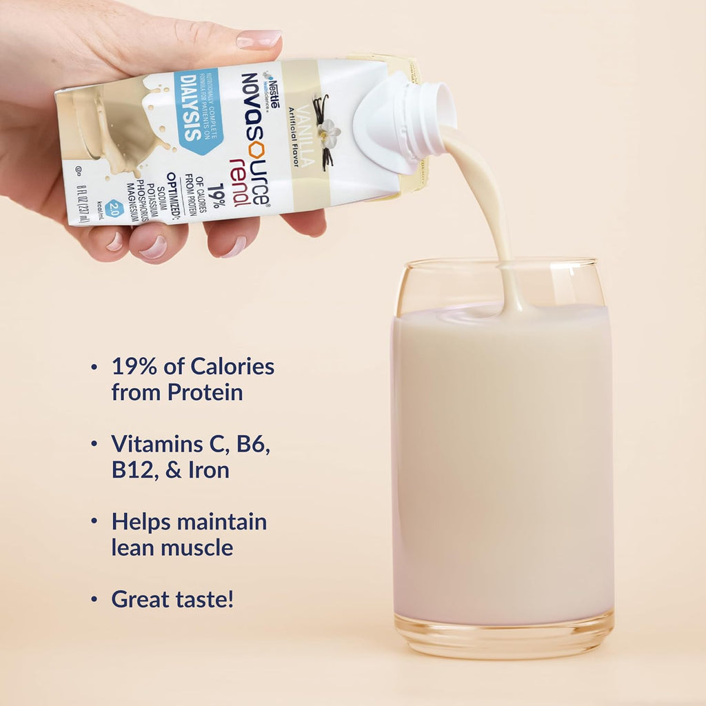NOVASOURCE Renal Vanilla Dialysis Protein Shakes, 8 Fl Oz, 24pk