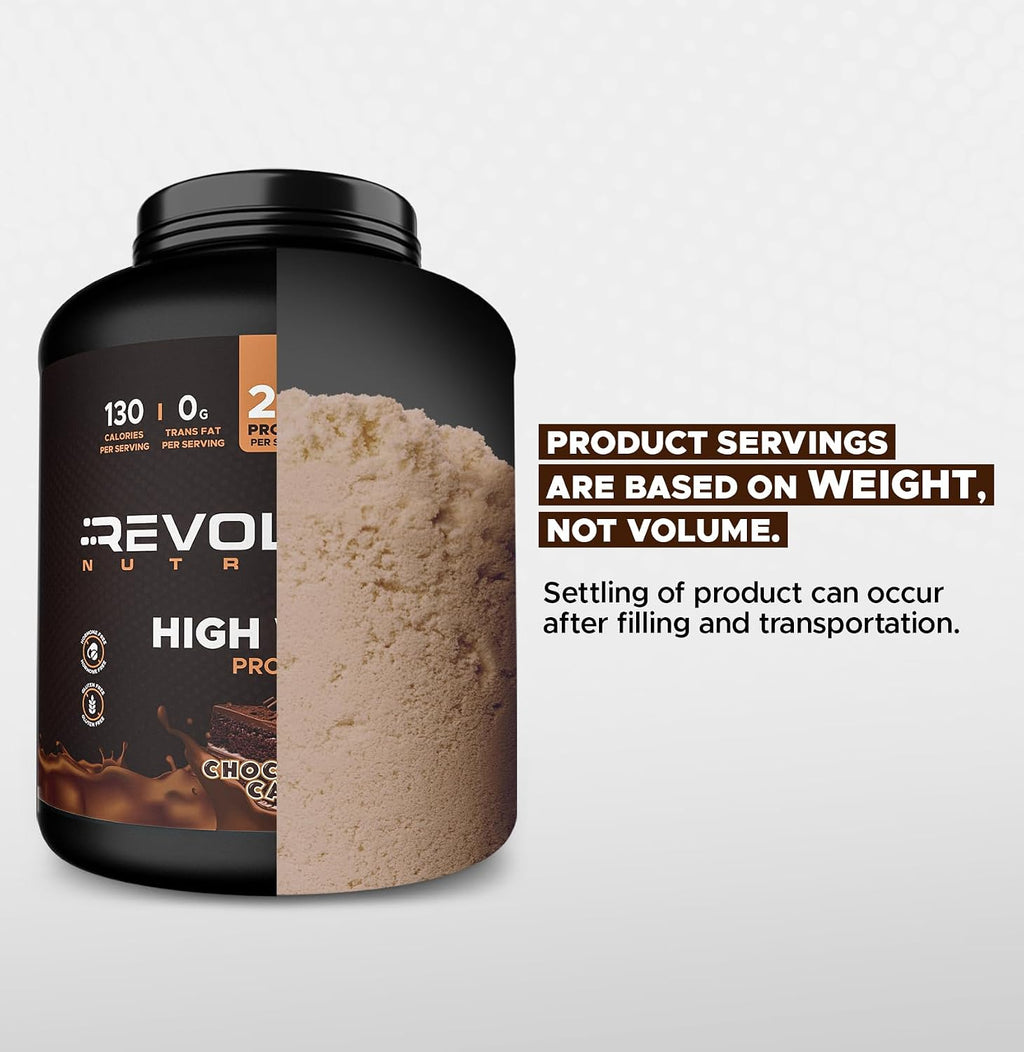 Revolution Nutrition, High Whey, Protein Powder 6LB, Whey Isolate, Gluten Free, Lean Muscle Mass for Men & Women, 25g of Protein Per Scoop, 2.7kg, 73 Servings (Chocolate Cake, 6 Pound)