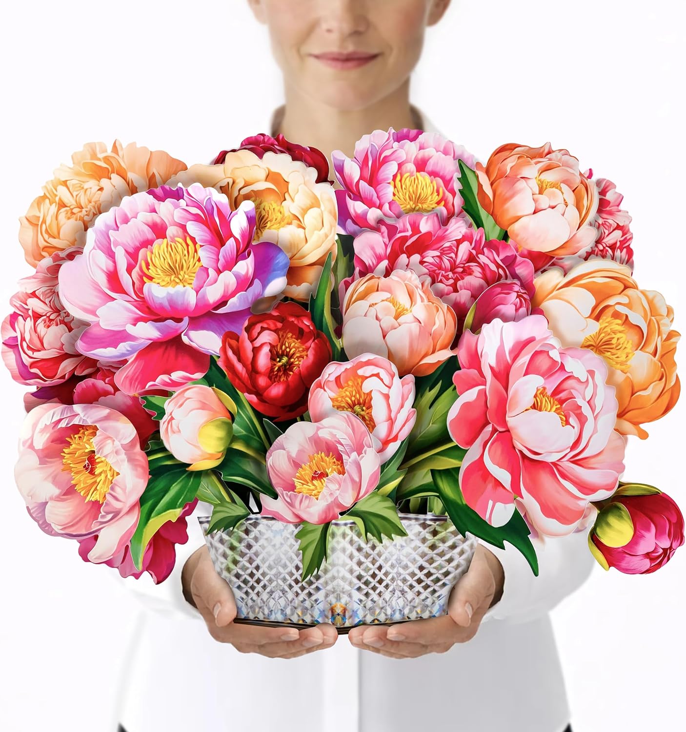 Peony Pop Up Card, 16 Inches Real Size Display 3D Greeting Card, Paper Flower Bouquet, Gift for Mothers Day, Birthday, Valentines Day, Anniversary, Includes Envelope & Message Note