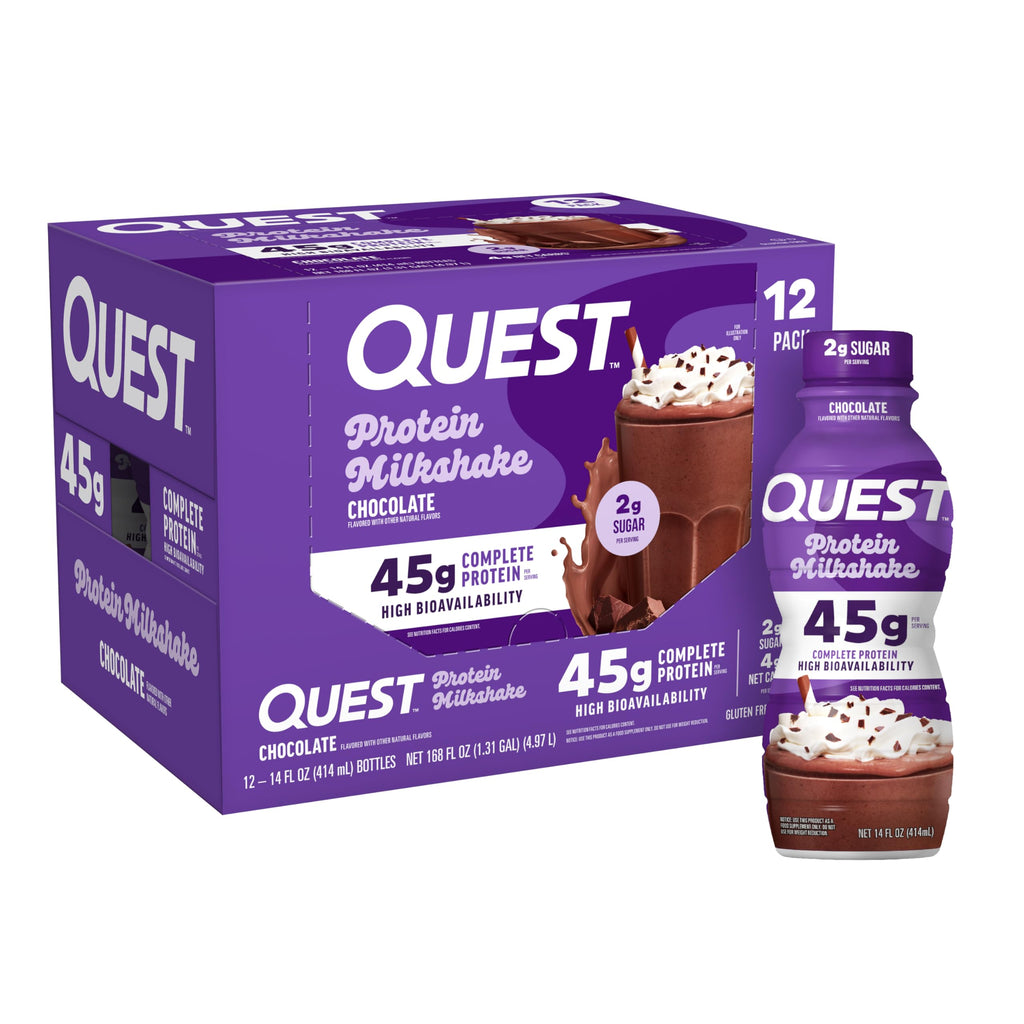Quest Nutrition Strawberry Protein Shake, 45g Protein, 2g Sugar, 4g Net Carbs, Ready to Drink, Gluten Free, 12 Count