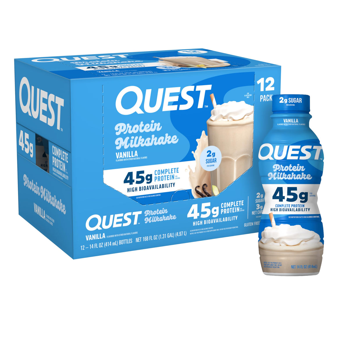 Quest Nutrition Strawberry Protein Shake, 45g Protein, 2g Sugar, 4g Net Carbs, Ready to Drink, Gluten Free, 12 Count