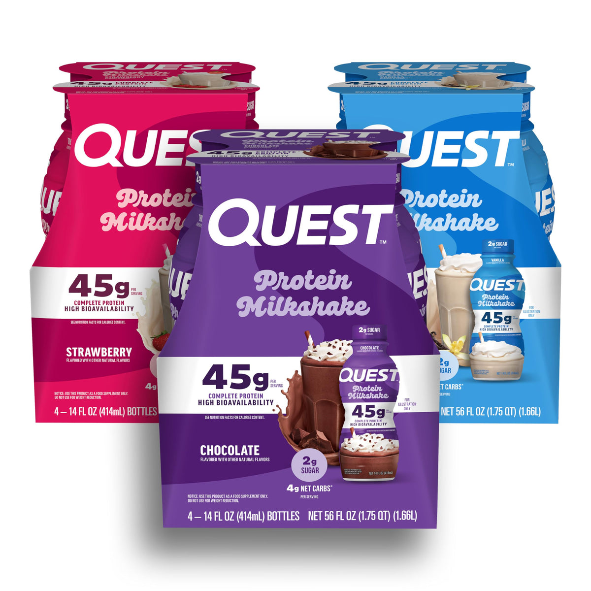 Quest Nutrition Strawberry Protein Shake, 45g Protein, 2g Sugar, 4g Net Carbs, Ready to Drink, Gluten Free, 12 Count