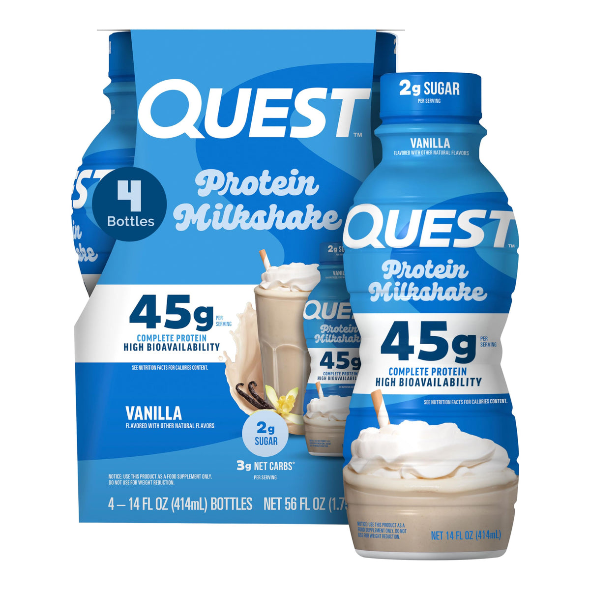 Quest Nutrition Strawberry Protein Shake, 45g Protein, 2g Sugar, 4g Net Carbs, Ready to Drink, Gluten Free, 12 Count
