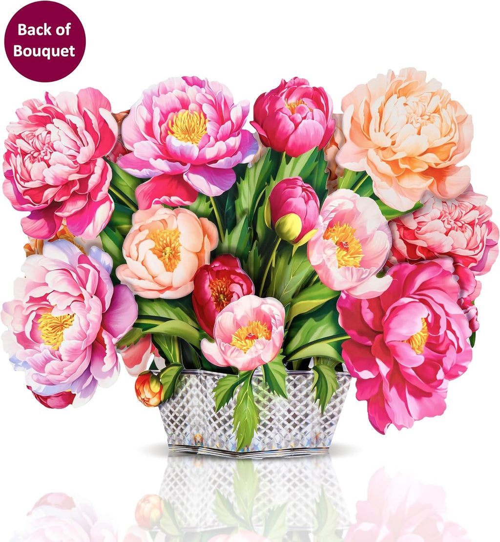 Peony Pop Up Card, 16 Inches Real Size Display 3D Greeting Card, Paper Flower Bouquet, Gift for Mothers Day, Birthday, Valentines Day, Anniversary, Includes Envelope & Message Note