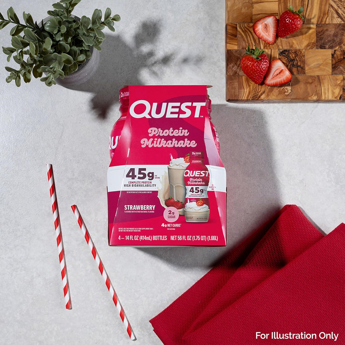 Quest Nutrition Strawberry Protein Shake, 45g Protein, 2g Sugar, 4g Net Carbs, Ready to Drink, Gluten Free, 12 Count